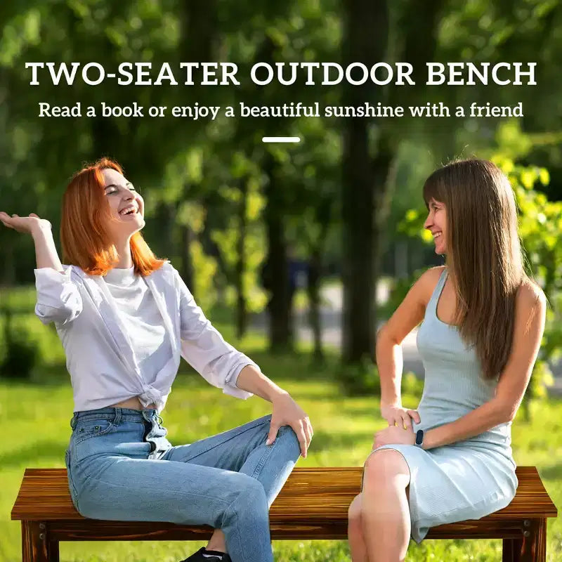 Banc de jardin 2 places en bois, banc de patio extérieur avec assise à lattes, banc de porche sans dossier pour parc, jardin, bord de piscine, terrasse