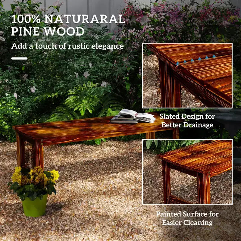 Banc de jardin 2 places en bois, banc de patio extérieur avec assise à lattes, banc de porche sans dossier pour parc, jardin, bord de piscine, terrasse