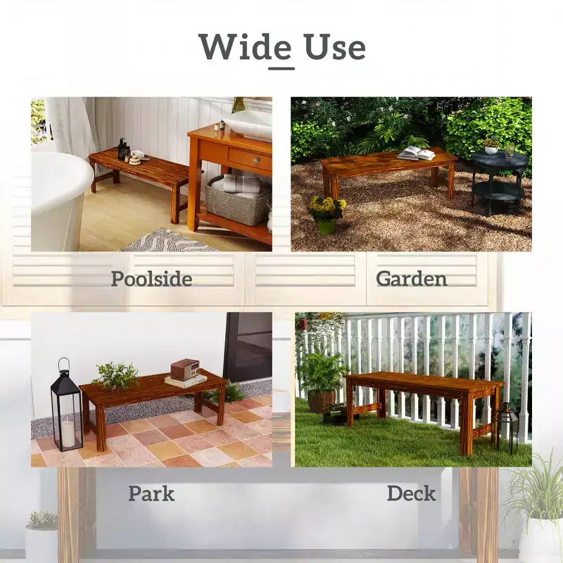 Banc de jardin 2 places en bois, banc de patio extérieur avec assise à lattes, banc de porche sans dossier pour parc, jardin, bord de piscine, terrasse
