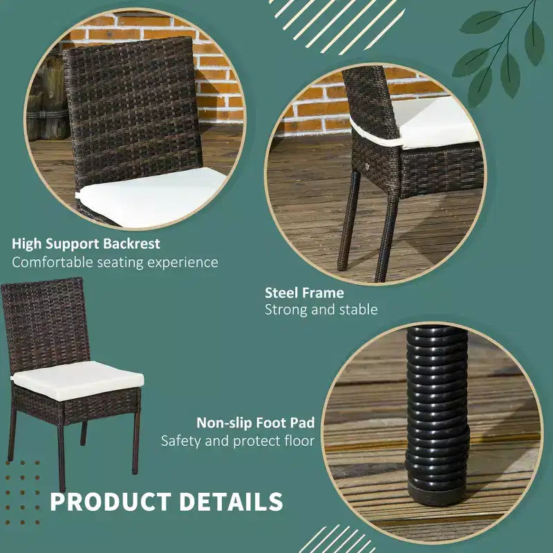4 chaises de salle à manger d'extérieur en rotin PE avec coussins, chaises de salle à manger de patio en osier avec dossier