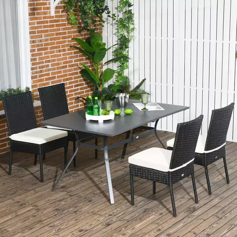 4 chaises de salle à manger d'extérieur en rotin PE avec coussins, chaises de salle à manger de patio en osier avec dossier