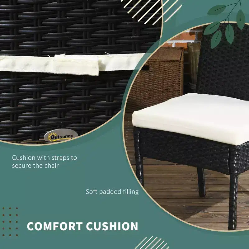 4 chaises de salle à manger d'extérieur en rotin PE avec coussins, chaises de salle à manger de patio en osier avec dossier