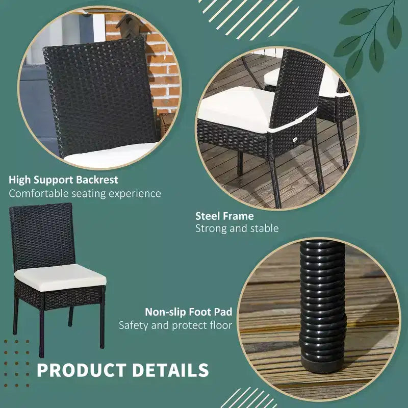 4 chaises de salle à manger d'extérieur en rotin PE avec coussins, chaises de salle à manger de patio en osier avec dossier