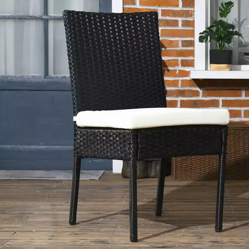 4 chaises de salle à manger d'extérieur en rotin PE avec coussins, chaises de salle à manger de patio en osier avec dossier