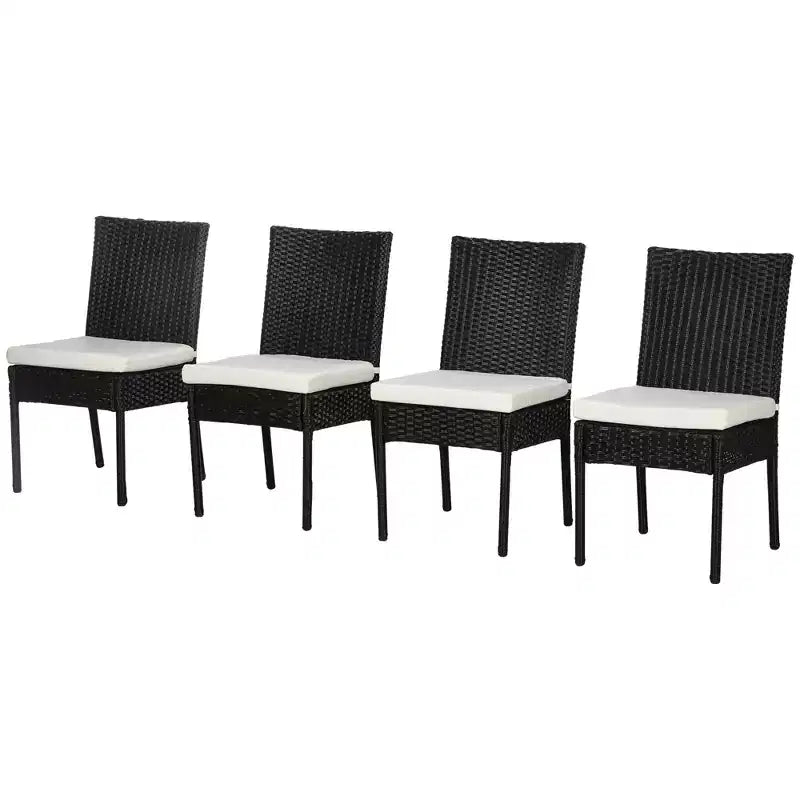 4 PE Rattan Outdoor Dining Chairs with Cushions, Patio Wicker Dining Chairs with Backrest