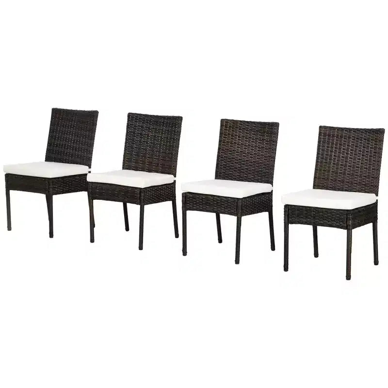 4 chaises de salle à manger d'extérieur en rotin PE avec coussins, chaises de salle à manger de patio en osier avec dossier