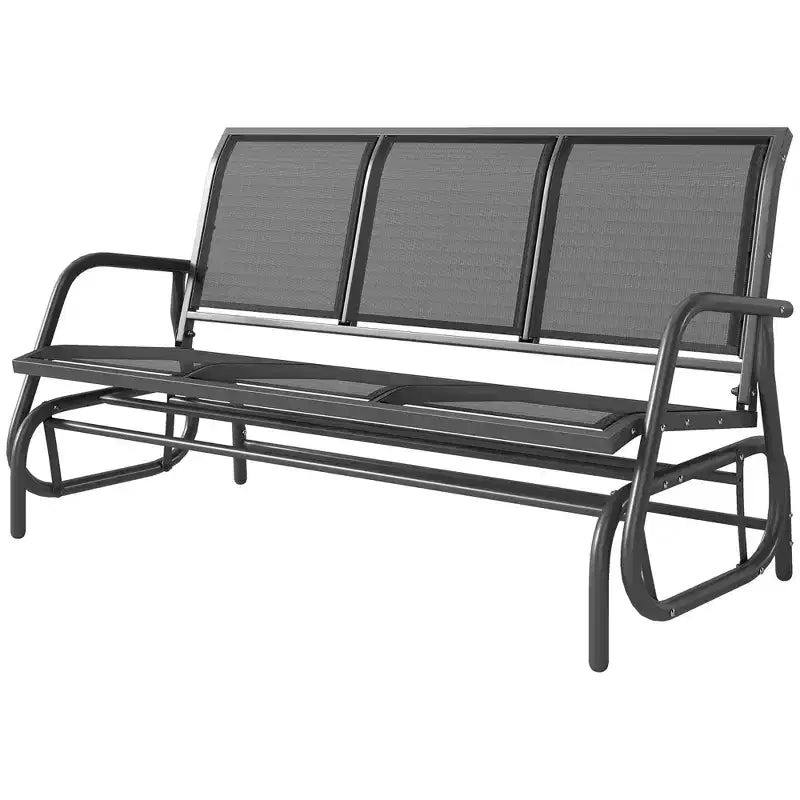 3-Person Outdoor Patio Glider Bench, Porch Glider Swing with 3 Seats, Breathable Mesh Fabric, Metal Frame