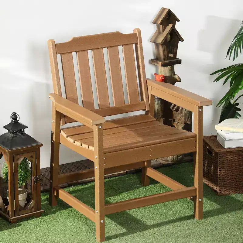Chaise de terrasse tous temps, chaise de salle à manger de terrasse en PEHD, mobilier d'extérieur robuste imitation bois pour jardin, terrasse, porche, pelouse