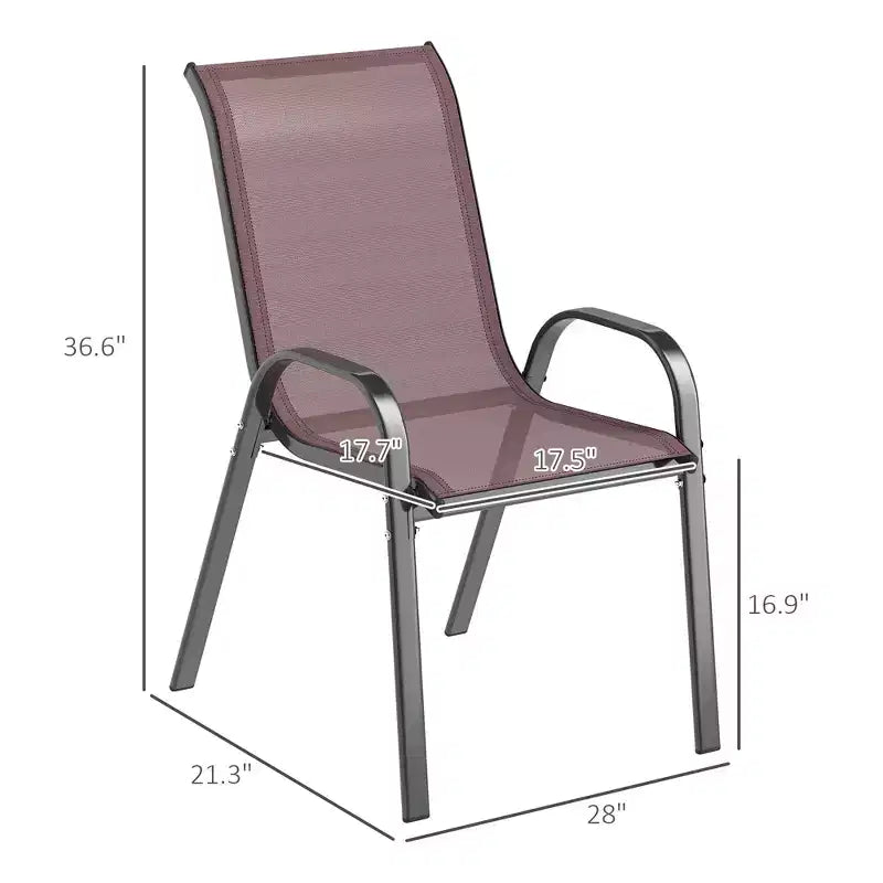 Lot de 4 chaises de salle à manger d'extérieur, chaises de patio empilables avec dossier haut, assise en maille respirante pour jardin et pelouse