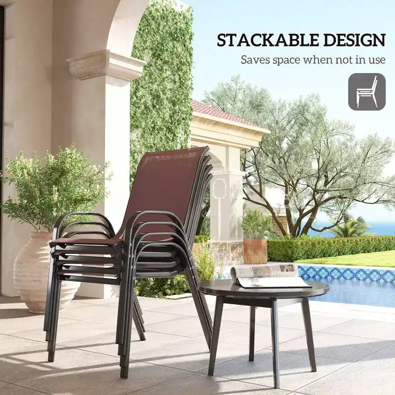 Lot de 4 chaises de salle à manger d'extérieur, chaises de patio empilables avec dossier haut, assise en maille respirante pour jardin et pelouse