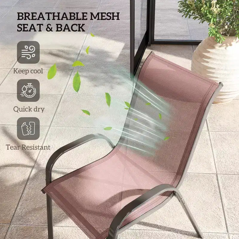 Lot de 4 chaises de salle à manger d'extérieur, chaises de patio empilables avec dossier haut, assise en maille respirante pour jardin et pelouse