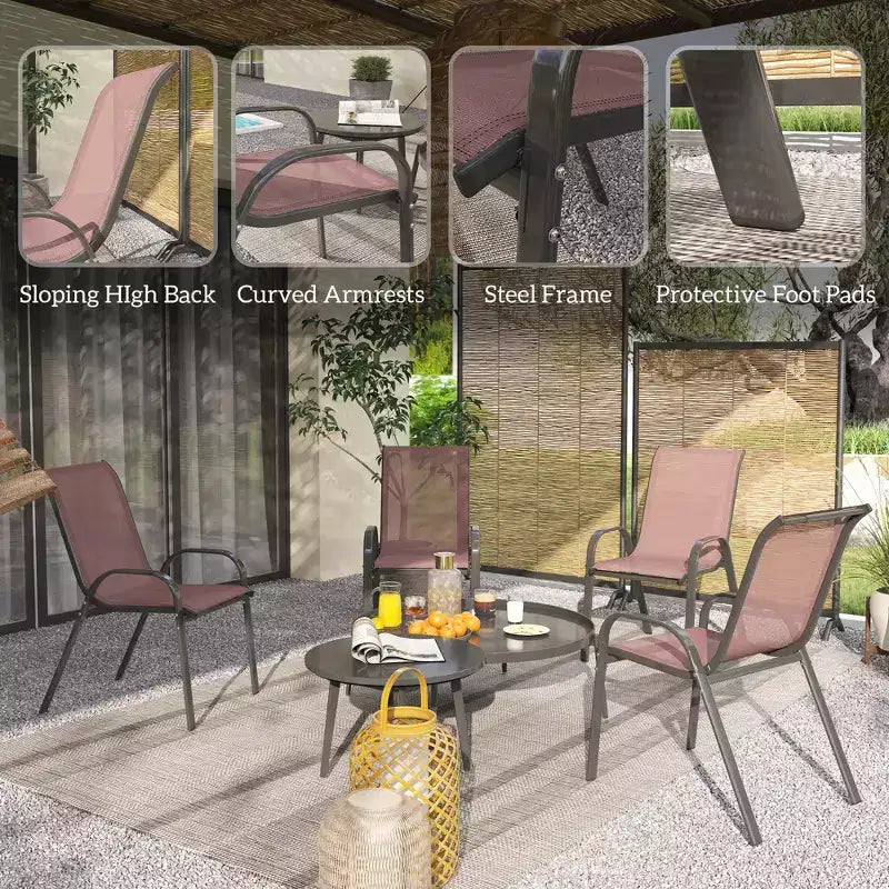 Lot de 4 chaises de salle à manger d'extérieur, chaises de patio empilables avec dossier haut, assise en maille respirante pour jardin et pelouse