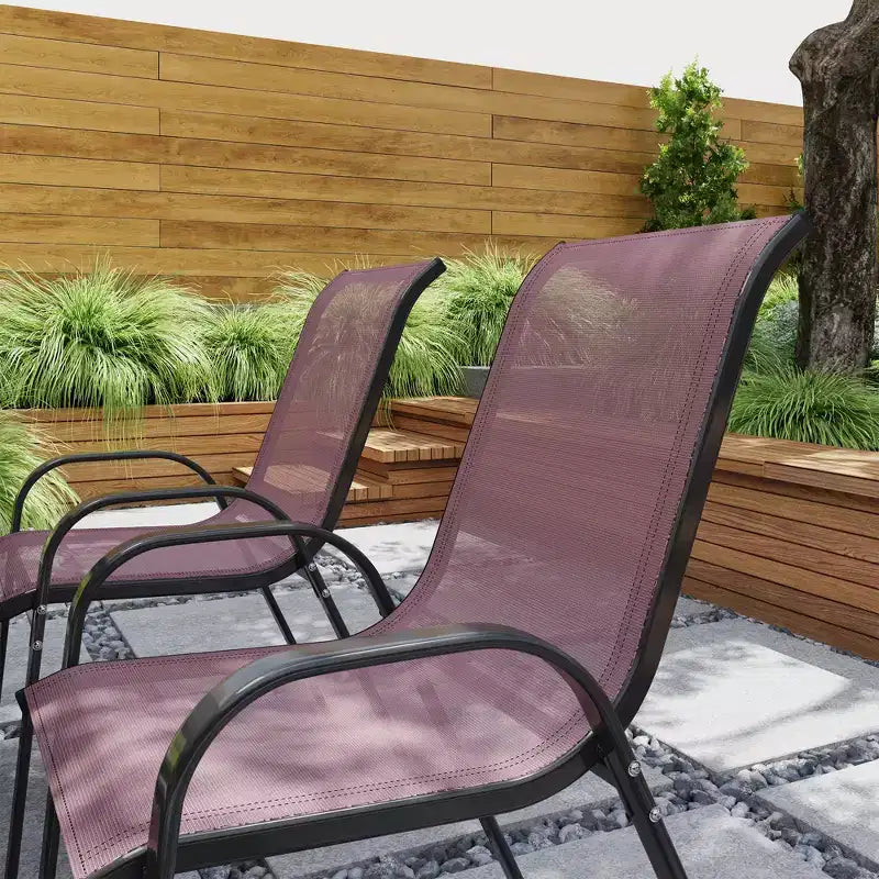 Lot de 4 chaises de salle à manger d'extérieur, chaises de patio empilables avec dossier haut, assise en maille respirante pour jardin et pelouse