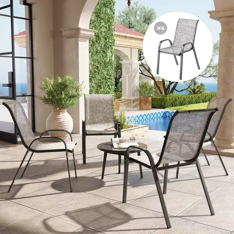 Lot de 4 chaises de salle à manger d'extérieur, chaises de patio empilables avec dossier haut, assise en maille respirante pour jardin et pelouse