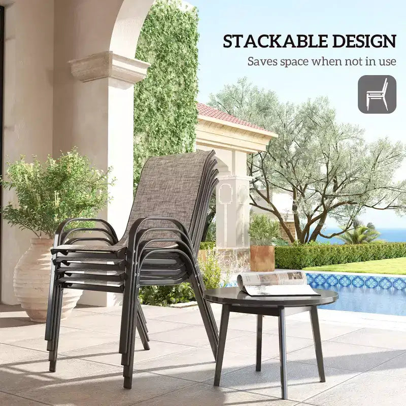 Lot de 4 chaises de salle à manger d'extérieur, chaises de patio empilables avec dossier haut, assise en maille respirante pour jardin et pelouse