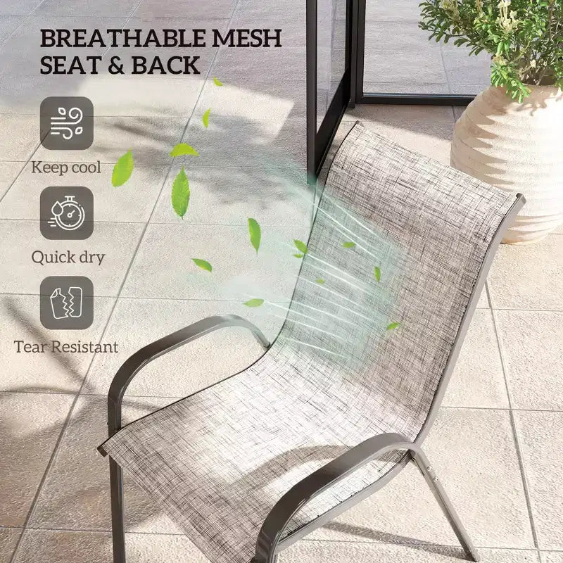 Lot de 4 chaises de salle à manger d'extérieur, chaises de patio empilables avec dossier haut, assise en maille respirante pour jardin et pelouse