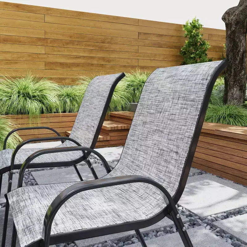 Lot de 4 chaises de salle à manger d'extérieur, chaises de patio empilables avec dossier haut, assise en maille respirante pour jardin et pelouse