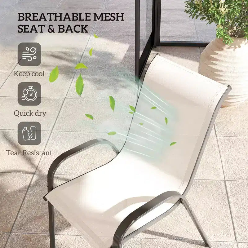 Lot de 4 chaises de salle à manger d'extérieur, chaises de patio empilables avec dossier haut, assise en maille respirante pour jardin et pelouse