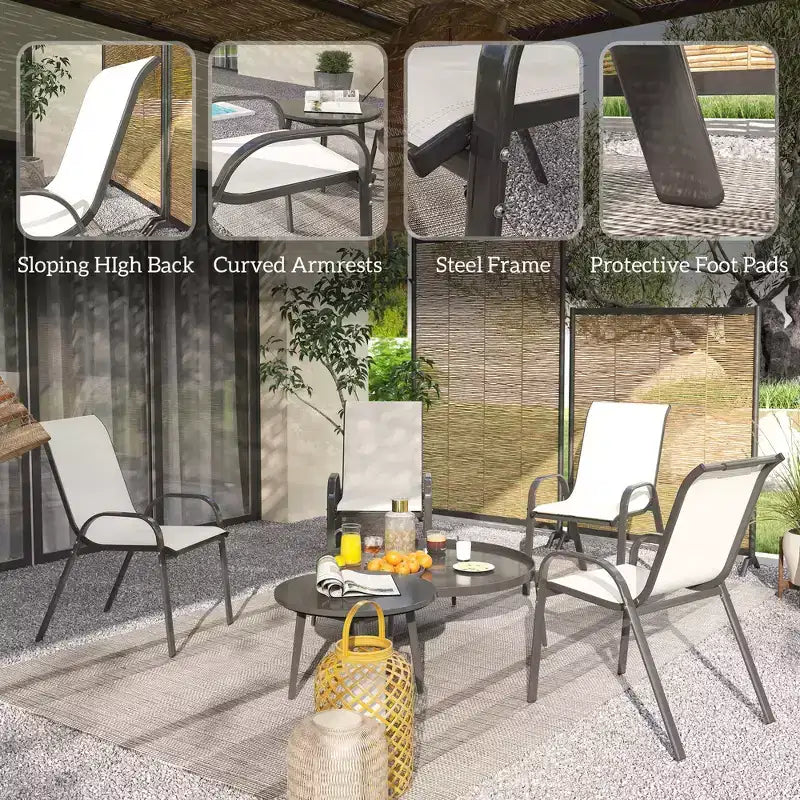 Lot de 4 chaises de salle à manger d'extérieur, chaises de patio empilables avec dossier haut, assise en maille respirante pour jardin et pelouse