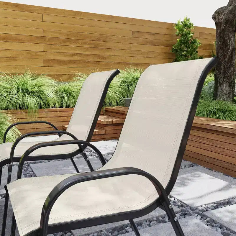 Lot de 4 chaises de salle à manger d'extérieur, chaises de patio empilables avec dossier haut, assise en maille respirante pour jardin et pelouse