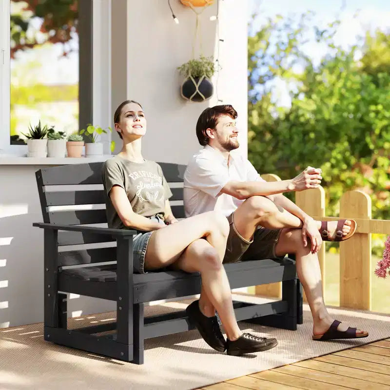Banc balancelle de terrasse avec fauteuil à bascule double à lattes en PEHD