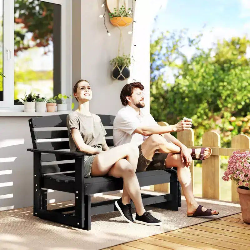 Banc balancelle de terrasse avec fauteuil à bascule double à lattes en PEHD