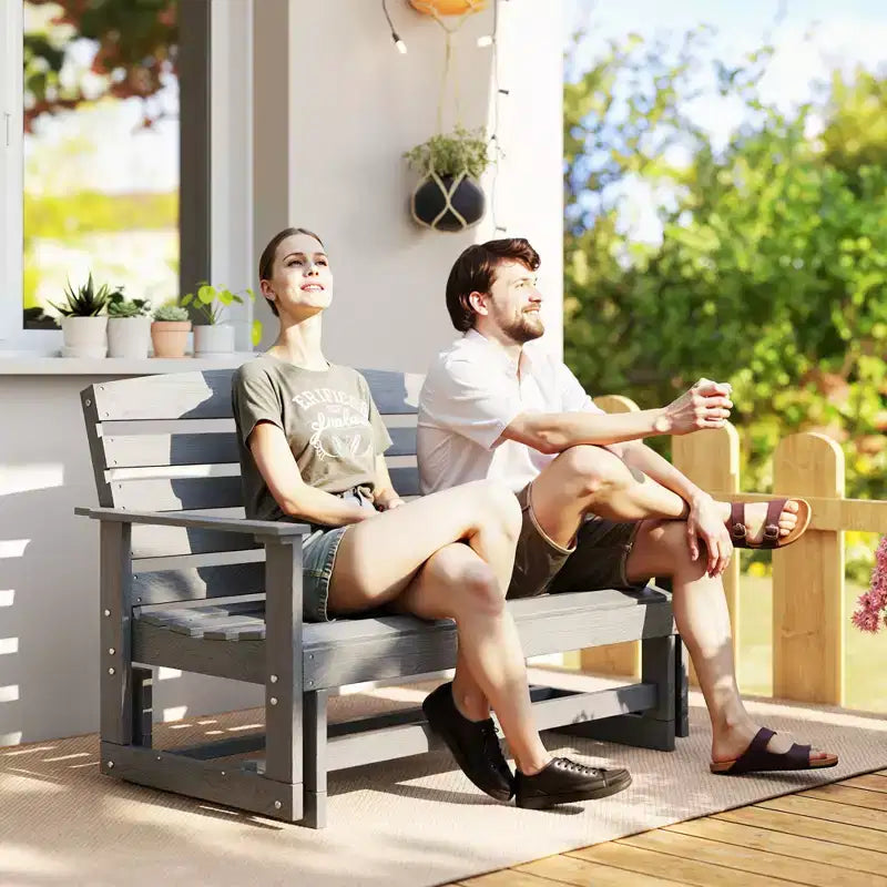 Banc balancelle de terrasse avec fauteuil à bascule double à lattes en PEHD