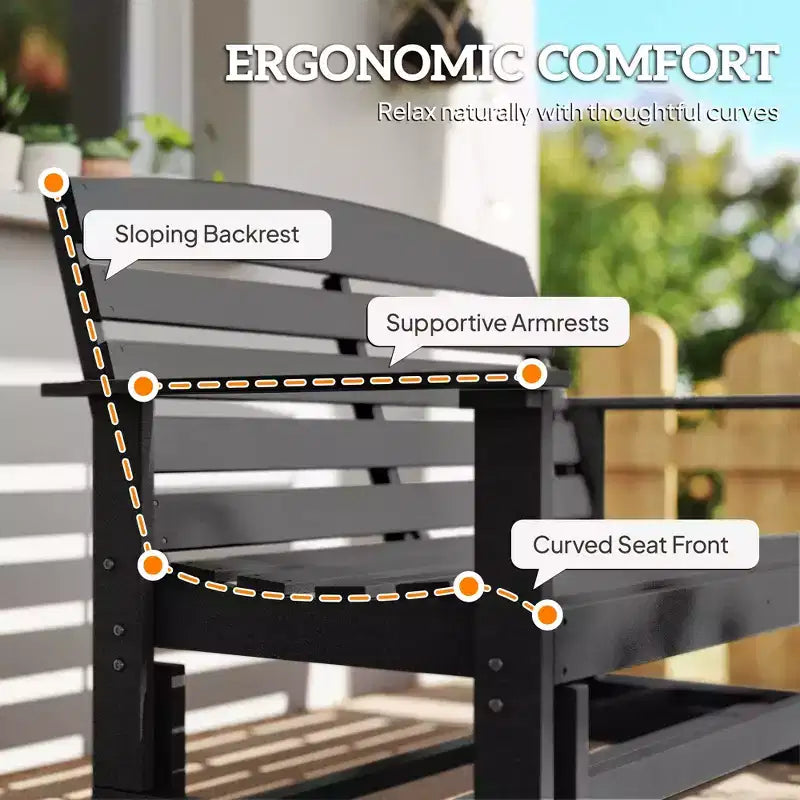 Banc balancelle de terrasse avec fauteuil à bascule double à lattes en PEHD