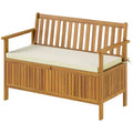 Outdoor Bench with Storage Compartment, Acacia Wood Patio Bench with Cushion, 2 Seater Garden Bench