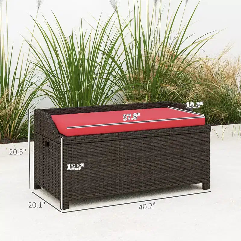 Banc de rangement d'extérieur en osier avec espace de rangement et coussin