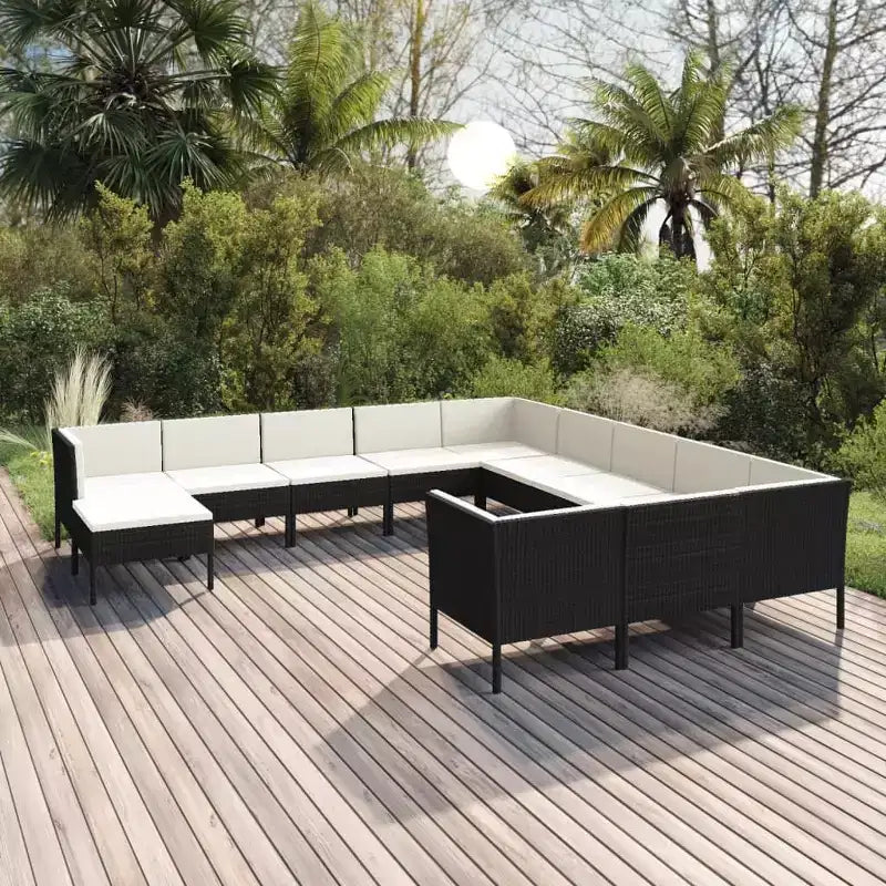 vidaXL Salon de jardin canapé d'angle en résine tressée Noir