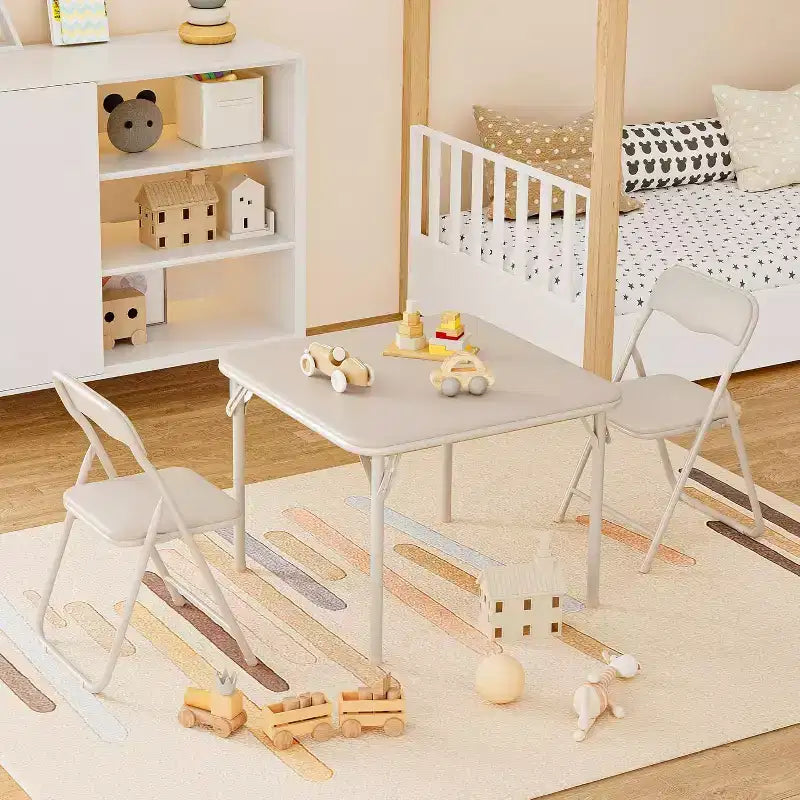 Children's folding table and chair set, one table and two chairs, with PU cushions, easy to place, suitable for children to eat, read and play