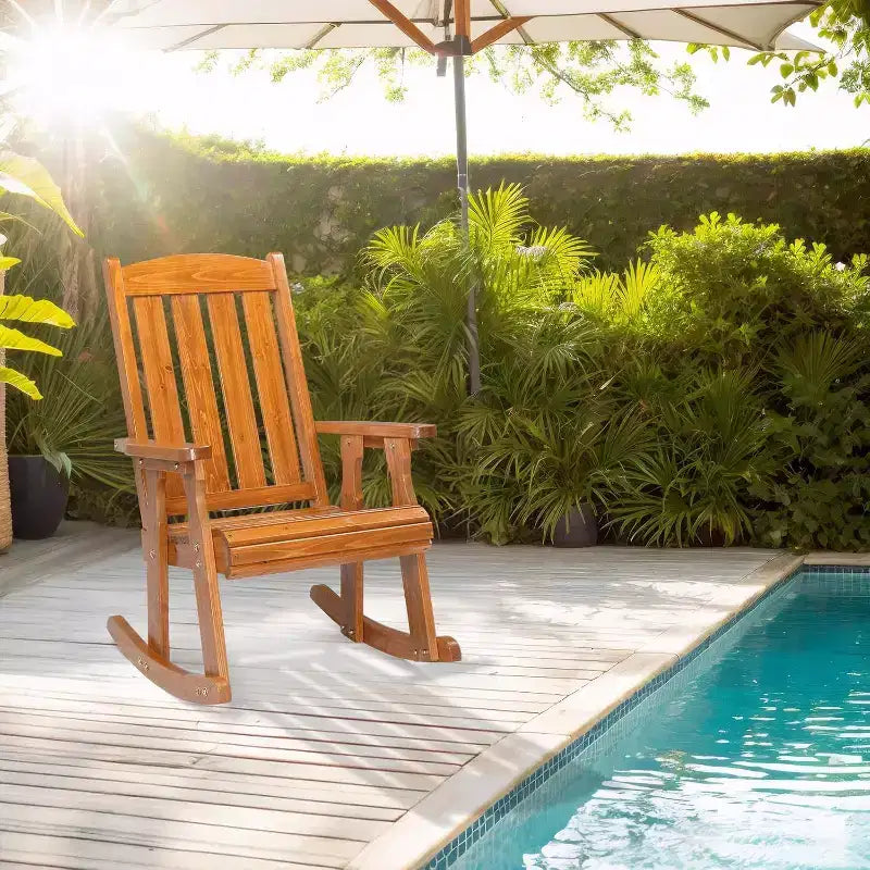VINGLI Fauteuil à bascule d'extérieur robuste 270 kg avec dossier haut, fauteuil à bascule de patio au design ergonomique, teck