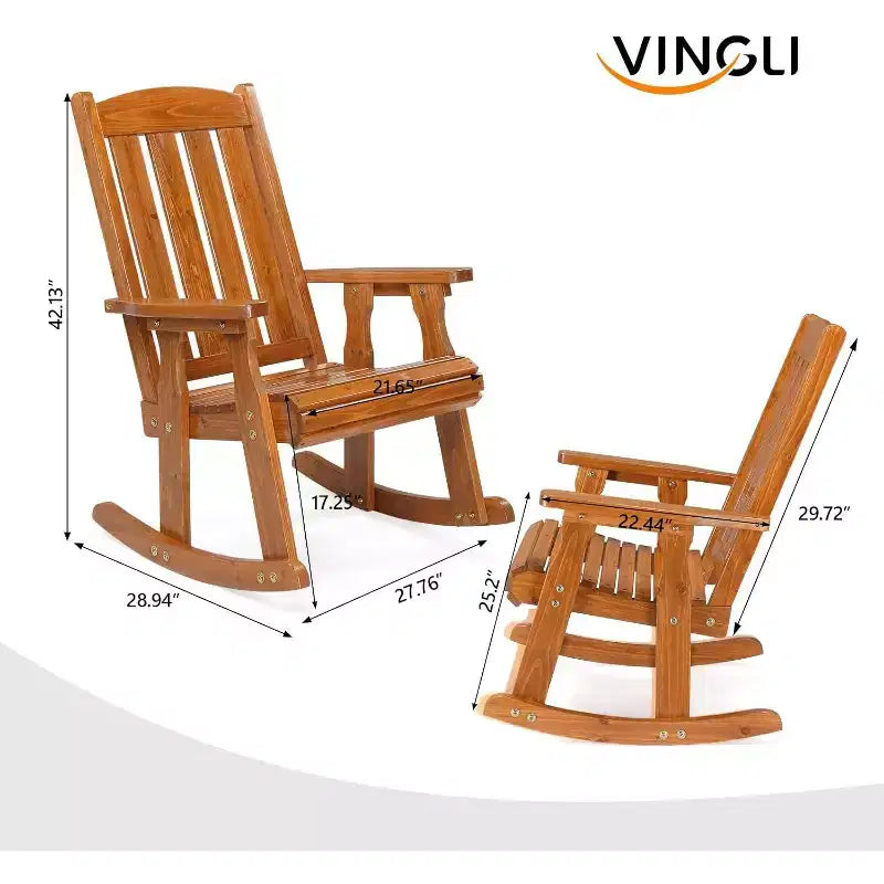 VINGLI Fauteuil à bascule d'extérieur robuste 270 kg avec dossier haut, fauteuil à bascule de patio au design ergonomique, teck