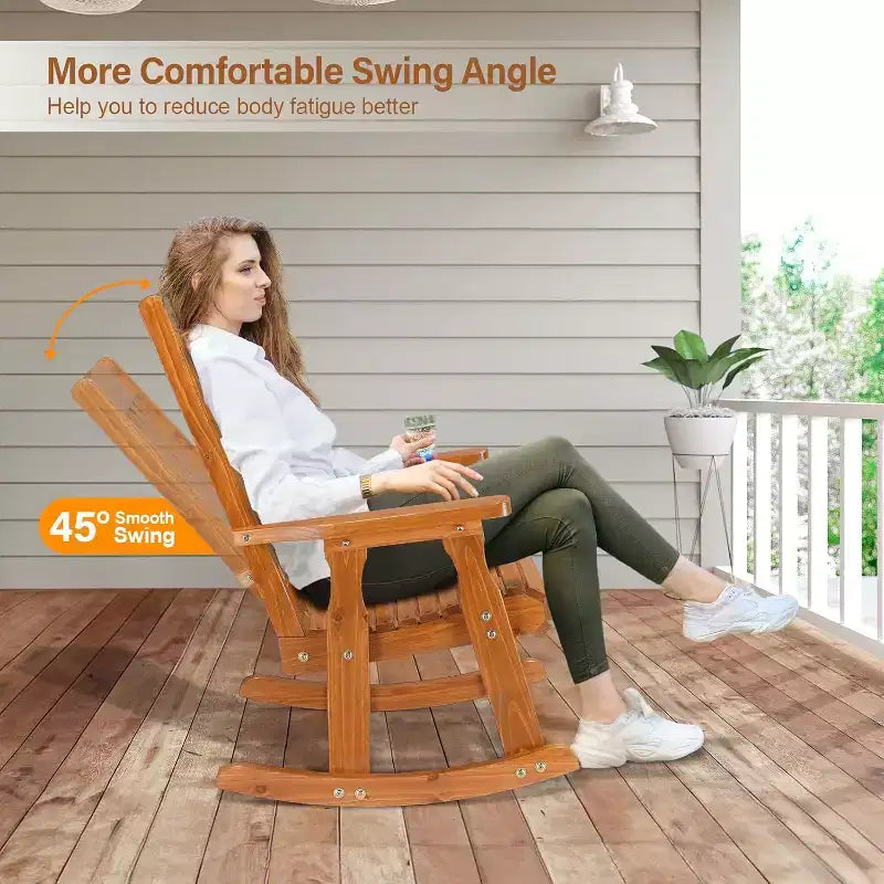 VINGLI Fauteuil à bascule d'extérieur robuste 270 kg avec dossier haut, fauteuil à bascule de patio au design ergonomique, teck
