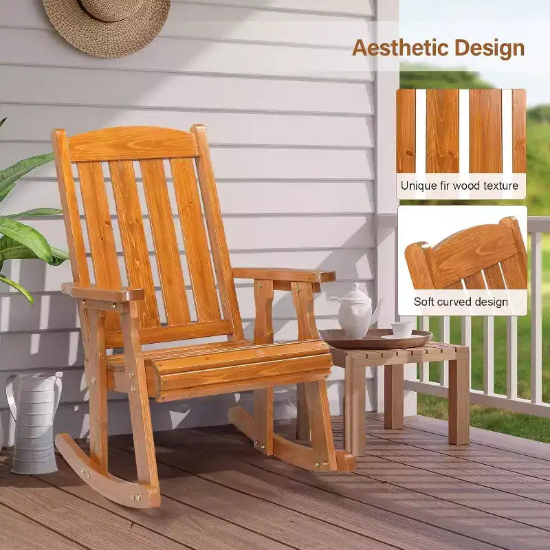 VINGLI Fauteuil à bascule d'extérieur robuste 270 kg avec dossier haut, fauteuil à bascule de patio au design ergonomique, teck