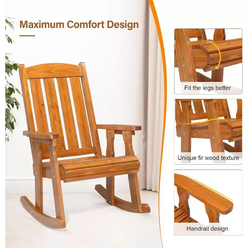VINGLI Fauteuil à bascule d'extérieur robuste 270 kg avec dossier haut, fauteuil à bascule de patio au design ergonomique, teck