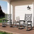 2 Pack Rocking Chair with Side Table, HDPE Weather Resistant Patio Rocking Chair Porch Rocker with Wood Texture