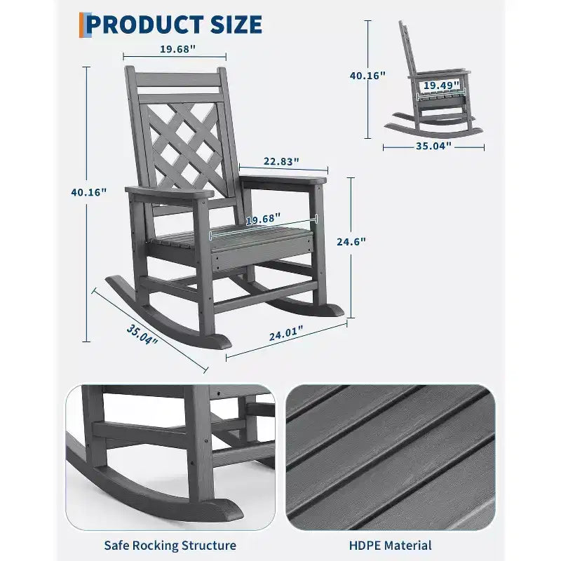 Lot de 2 chaises à bascule avec table d'appoint, chaises à bascule de patio en PEHD résistantes aux intempéries avec texture bois