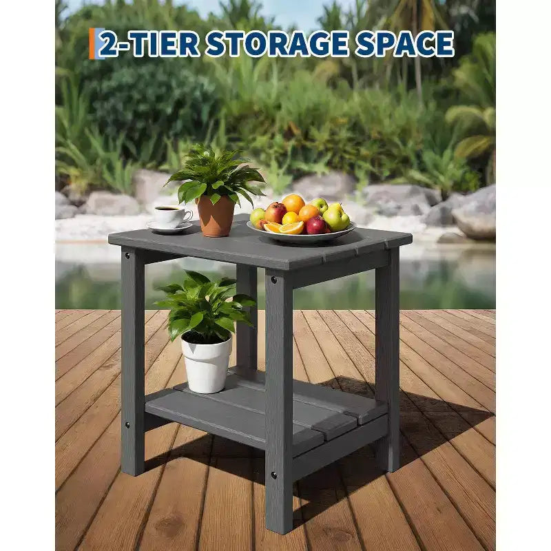 Lot de 2 chaises à bascule avec table d'appoint, chaises à bascule de patio en PEHD résistantes aux intempéries avec texture bois