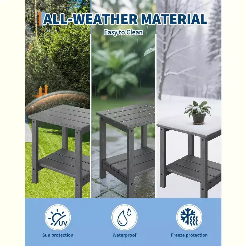 Lot de 2 chaises à bascule avec table d'appoint, chaises à bascule de patio en PEHD résistantes aux intempéries avec texture bois