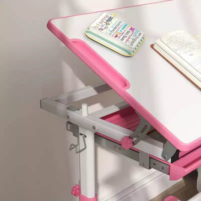 Ensemble de bureau et chaise d'étude Whisen pour enfants, réglable en hauteur, avec construction en MDF - Rose