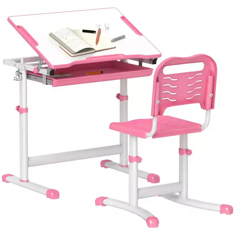 Ensemble de bureau et chaise d'étude Whisen pour enfants, réglable en hauteur, avec construction en MDF - Rose