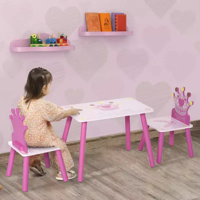 Whisen Kids Table & Chair Set, Toddler Desk Set with MDF & Pinewood Table, Safe Round Edge Design - Pink