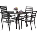 VINGLI 5-Piece Outdoor Dining Set, Metal Patio Dining Set for 4, Square Dining Table with Umbrella Hole & 4 Patio Chairs for Porch, Balcony