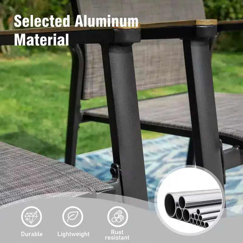 Captiva Designs - Ensemble repas de jardin 8 pièces : table en acier à lattes, chaises empilables en aluminium et parasol de marché