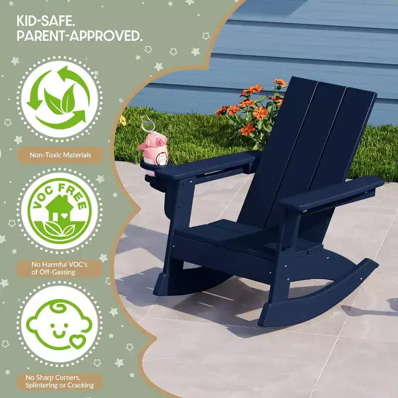 WestinTrends Ashore Ensemble 3 pièces pour enfants avec fauteuil à bascule moderne avec porte-gobelet et table d'appoint carrée
