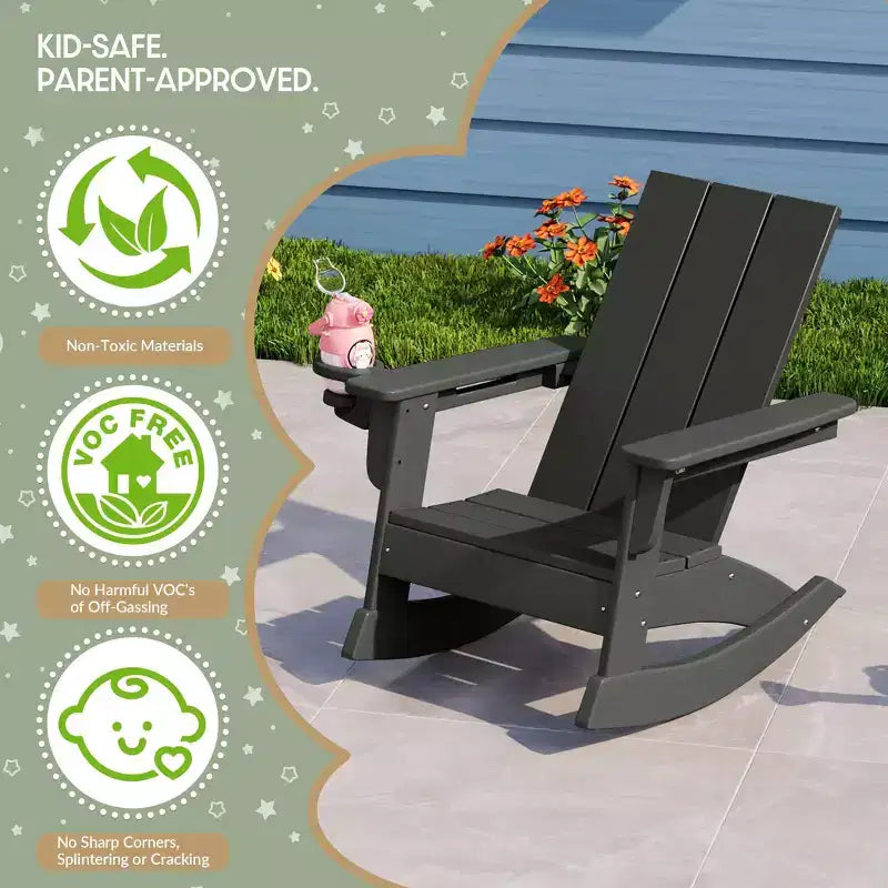WestinTrends Ashore Ensemble 3 pièces pour enfants avec fauteuil à bascule moderne avec porte-gobelet et table d'appoint carrée