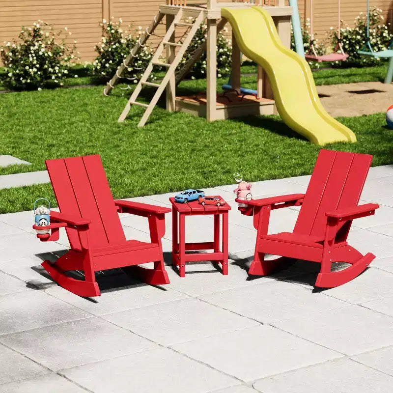 WestinTrends Ashore Ensemble 3 pièces pour enfants avec fauteuil à bascule moderne avec porte-gobelet et table d'appoint carrée
