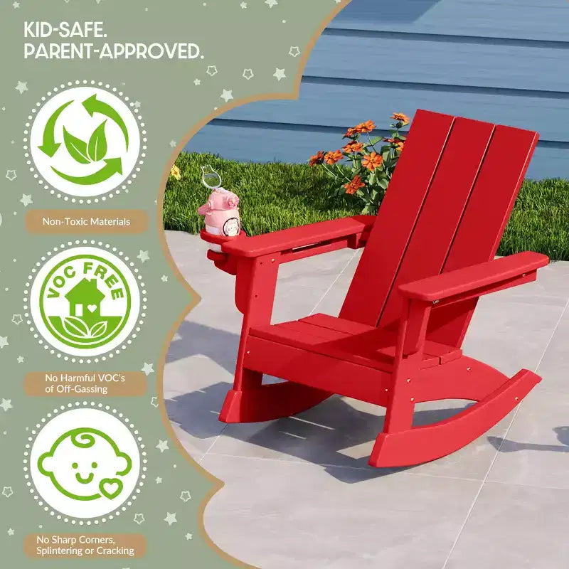 WestinTrends Ashore Ensemble 3 pièces pour enfants avec fauteuil à bascule moderne avec porte-gobelet et table d'appoint carrée